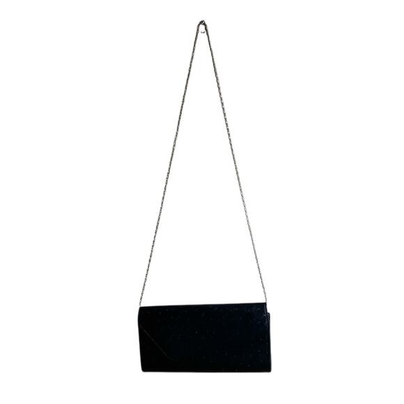 Ostrich Flap Envelope Bag Black Textured Vegan Leather Chain Strap Multiway - Picture 5 of 16